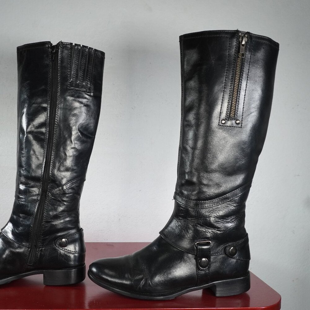 Women's Diba Black Leather Knee High Low Heel Riding Long Tall Fashion Boots 8.5